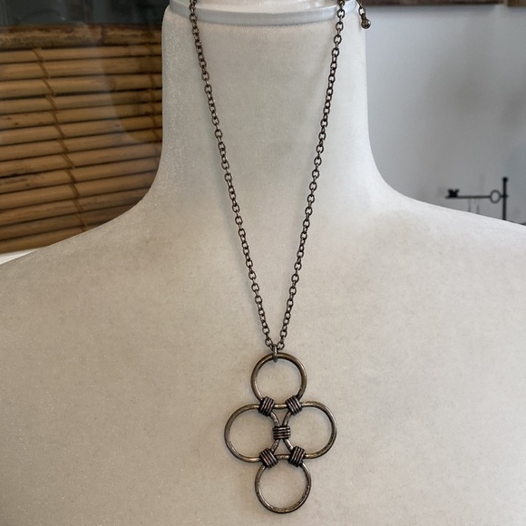 American Eagle Silver Bohemian Grunge Circle Loop Linked Necklace Artsy Vintage - Picture 7 of 8